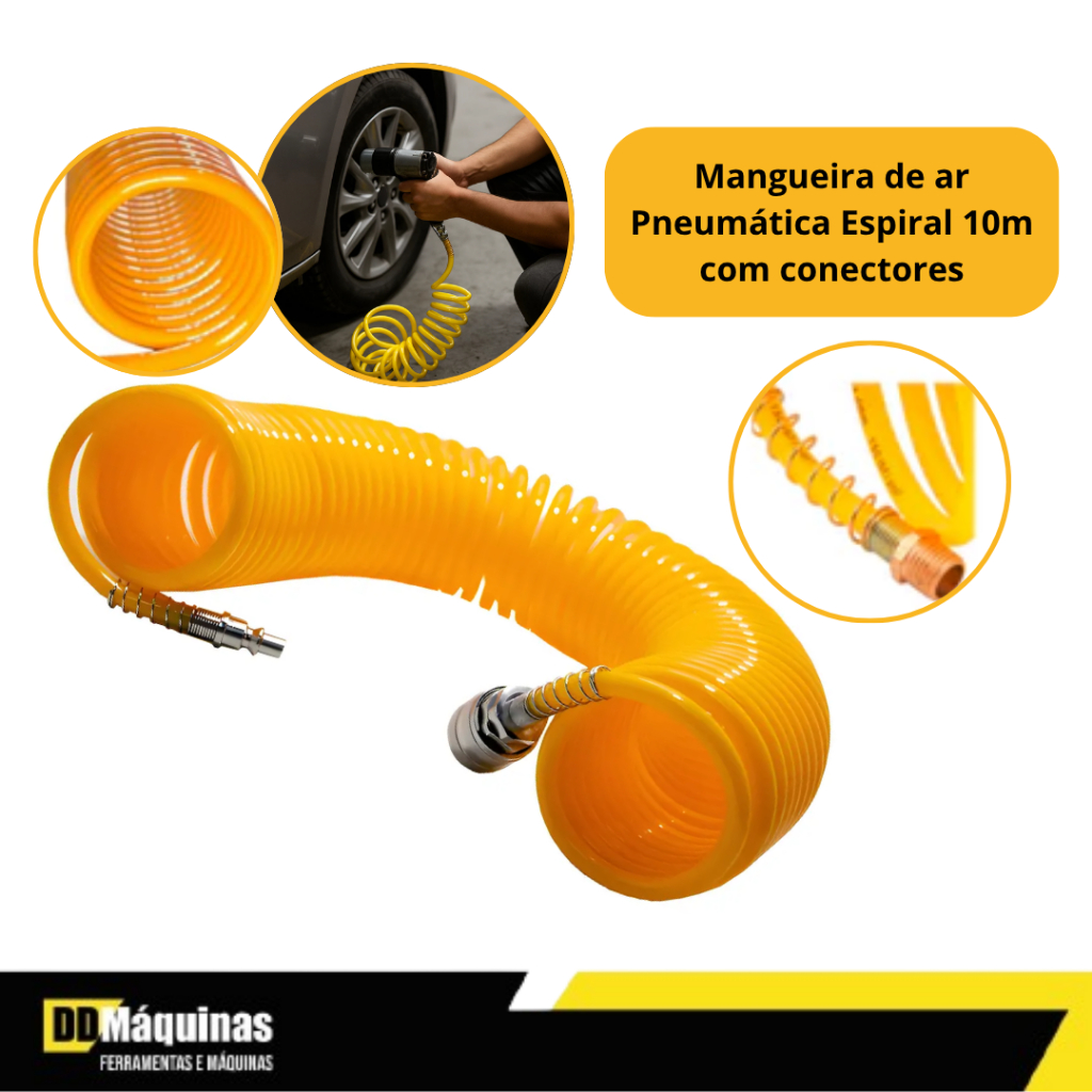 Mangueira de Ar Pneumática Espiral 10M Com Conectores - FASTERR