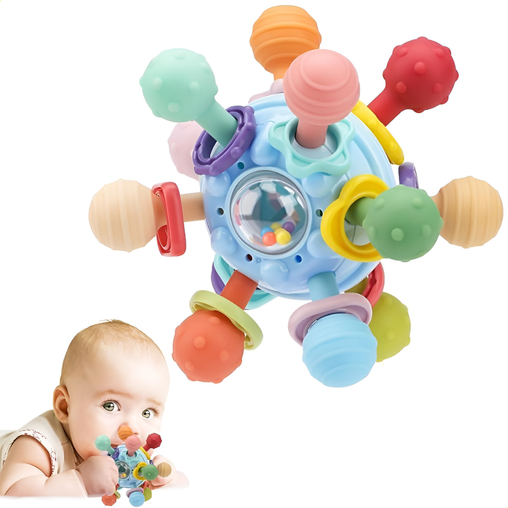 Mordedor Chocalho para Bebe Bola Sensorial Massageador Terapêutico Em Silicone Dentição bebê