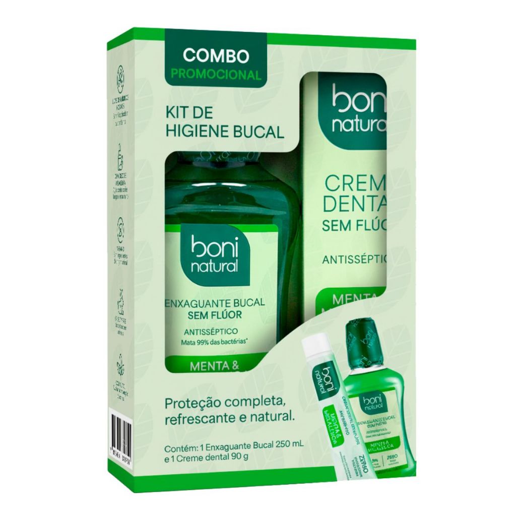 Kit Creme Dental 90g + Enxaguante Bucal 250ml Menta e Melaleuca - Boni Natural
