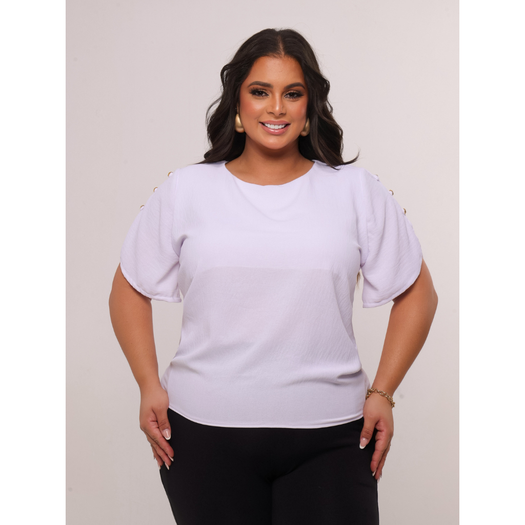 Blusa Feminia Soltina Plus Size Com Botões Nas Mangas  Curve Premier Verão EG G1 G2