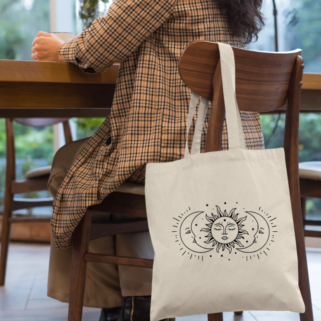 Ecobag Estampa Sol E Lua Místico Diferente Malha Reforçada 100% Algodão Reforçado