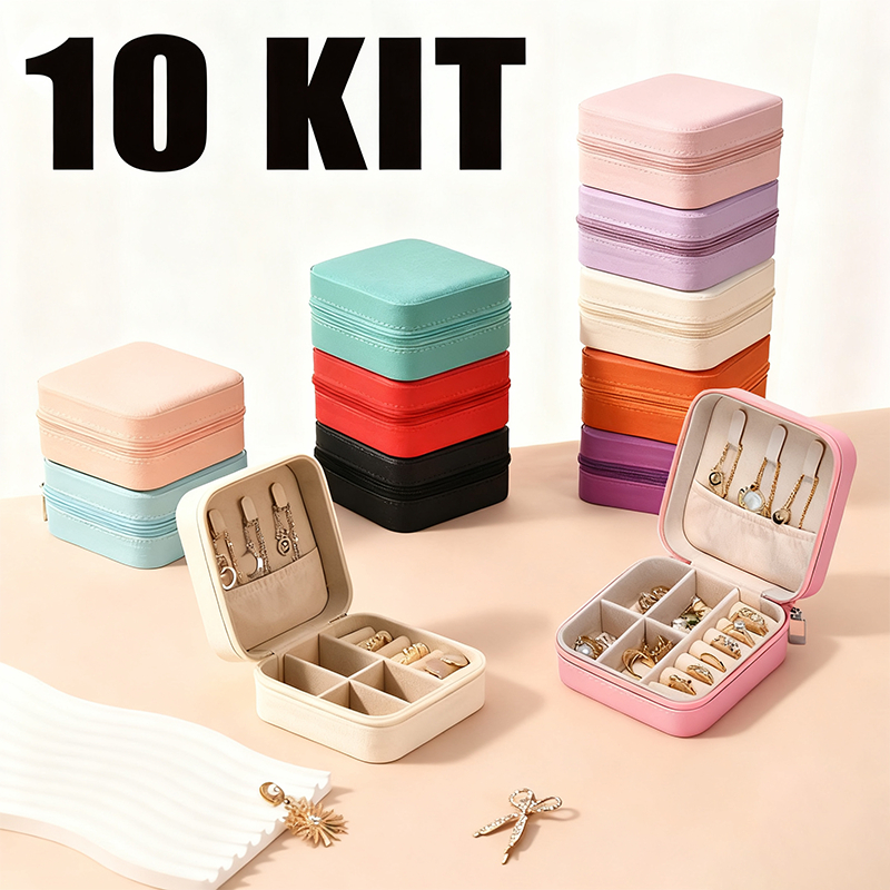Kit 6/10 Porta Joias Portátil de Bolsa com Divisões para Brincos Colares e Pulseiras Brincos Anéis Q1