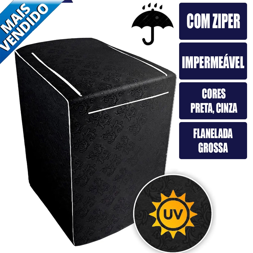 Capa para Maquina de Lavar com Ziper 10, 11, 12, 13, 14, 15, 16, 17, 18kg Electrolux Brastemp Consul