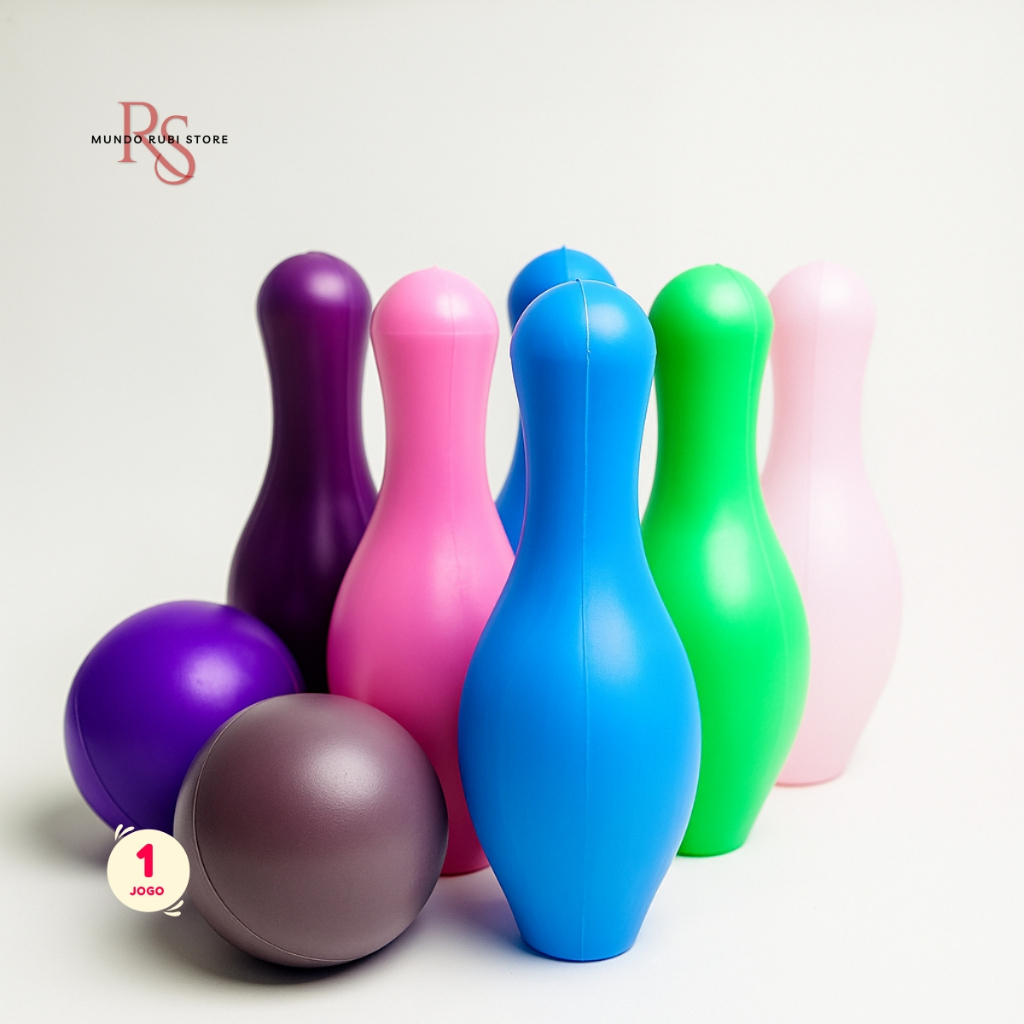 1 - Jogo Boliche Infantil Divertido Natal - 6 Pinos 22cm + 2 Bolas Cores Diversas Envio Imediato Top