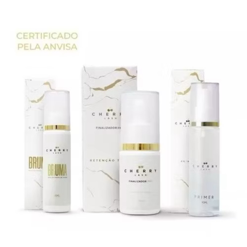 Kit retenção Bruma + Primer + Finalizador Para Extensão De Cílios Cherry Lash