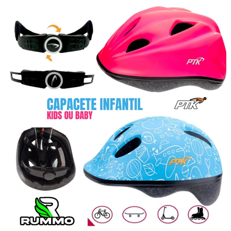 Capacete Infantil Kids ou Baby PTK CICLISMO/SKATE/PATINS/PATINETE Com Regulagem  - Varias Cores