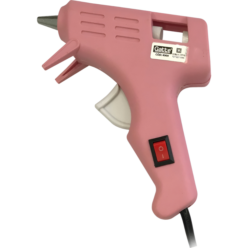 Pistola Cola Quente Rosa Bivolt 10w Botão Liga Desliga