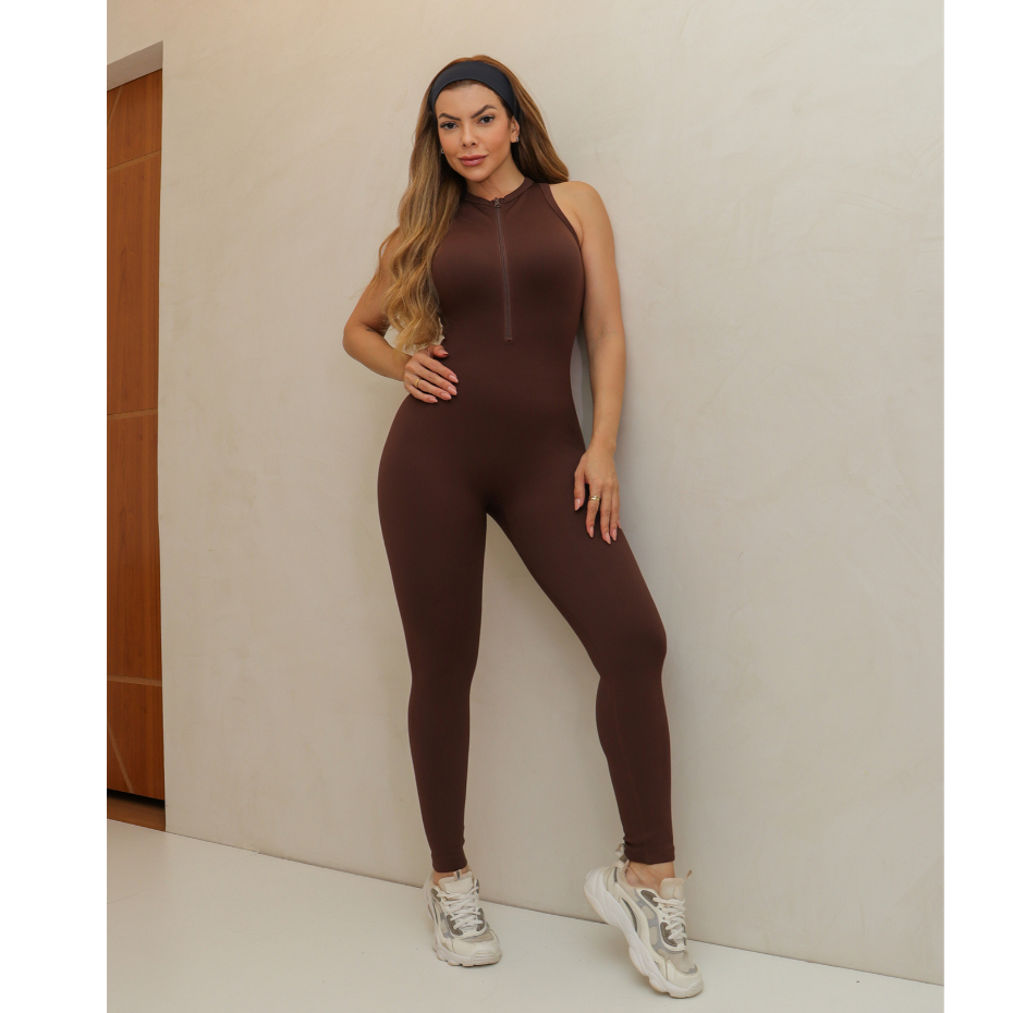 Macacão Feminino Fitness Esportivo Canelado Poliamida Academia Elástico 3RD SD1486