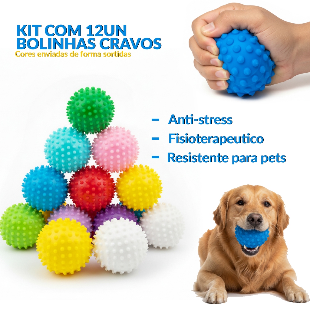 Kit-3 Bolinhas cravo pet Bola anti-estresse / Fisioterapia
