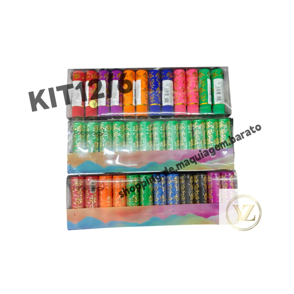 Kit C/ 6 ou 12 Batons Mágicos Coloridos Bella Femme – Batom da Vovó Multicolorido 24h Hidratante