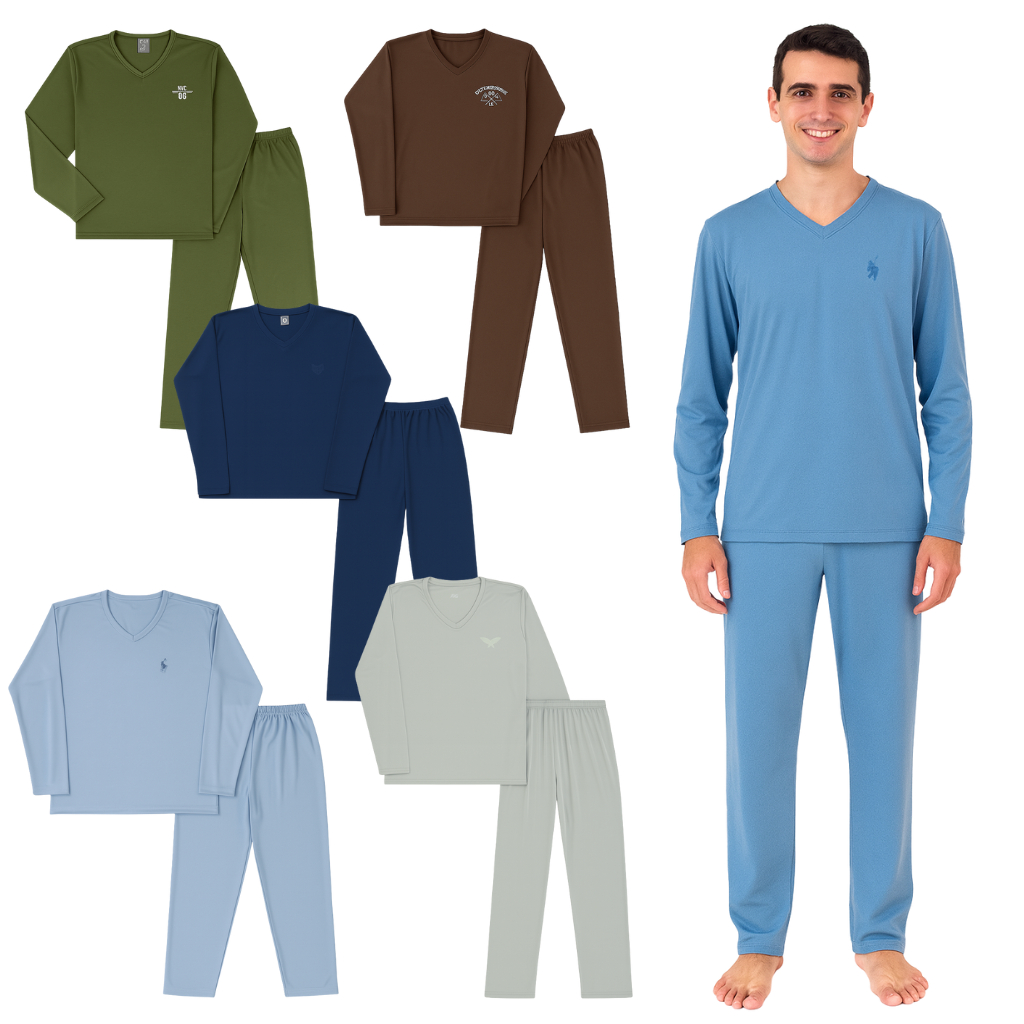 Pijama Longo Adulto Masculino Basico Bordado Sortido P ao GG