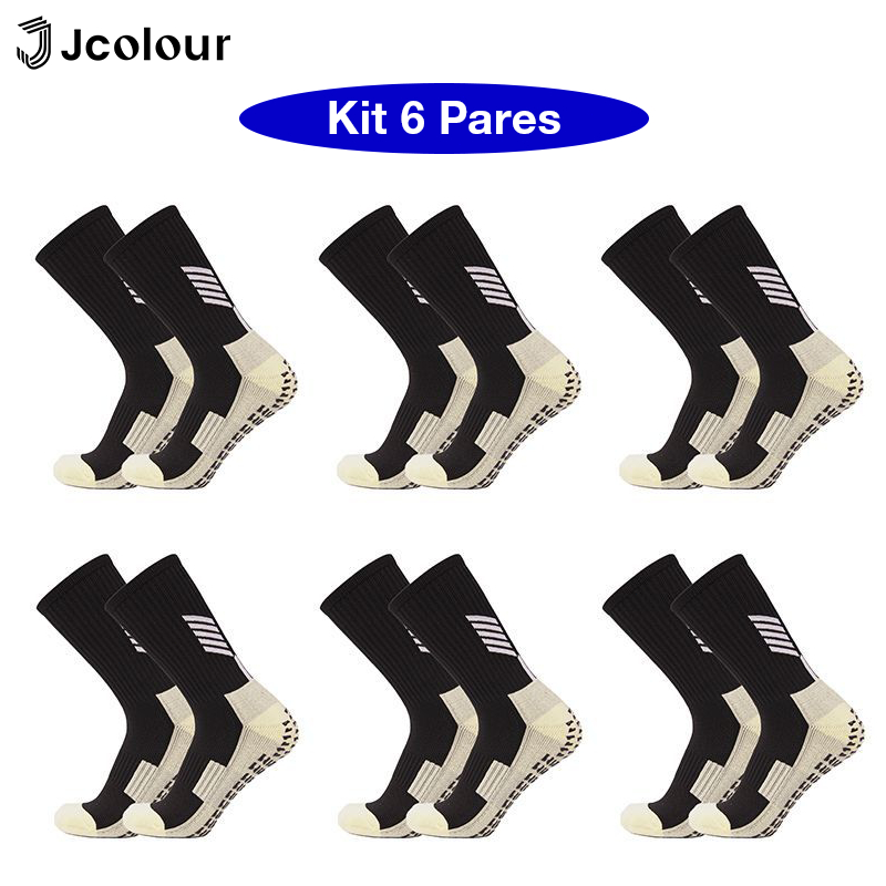 Jcolour Kit 6 Meias de futebol tubo médio meias esportivas basquete de corrida antiderrapante