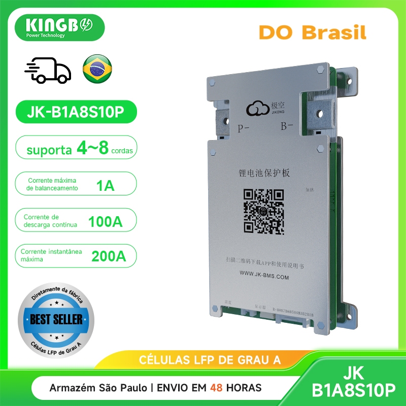 Kingbo Power JK BMS B1A8S10P 4S 8S 12V 24V com placa de proteção de bateria balanceada ativa de 1A