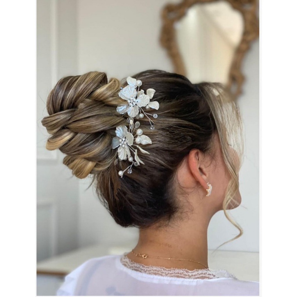 Kit 2 Grampos Flor Pérola Enfeite para Noiva - Arranjo Floral Elegante Casamento Daminha Florista