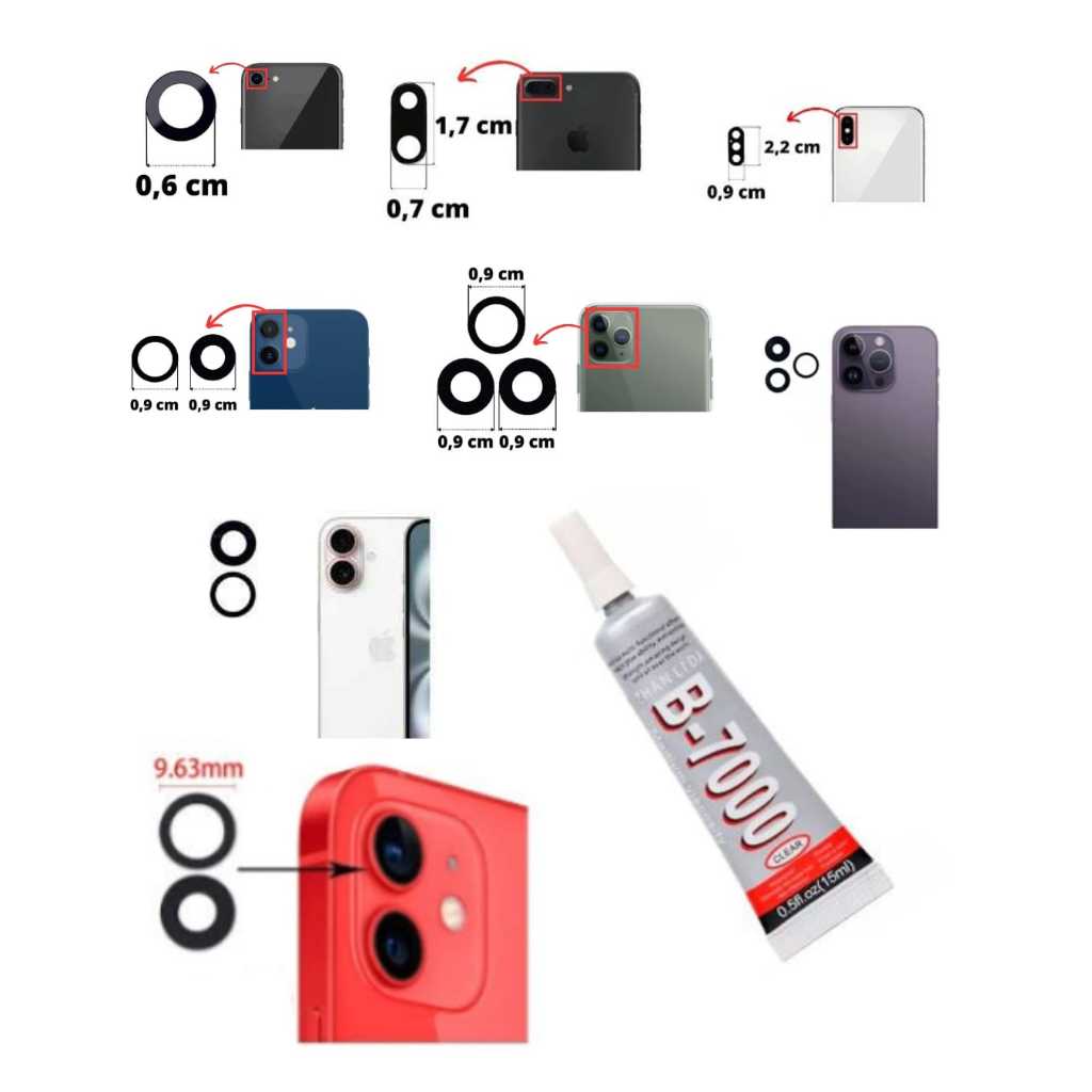 Lente Da Câmera iPhone 7, 7 Plus, 8, 8 Plus, X, XS, XS Max, 11, 11 Pro, 11, 12, 12 Pro, 12 pro Max, 13,14,15,16...
