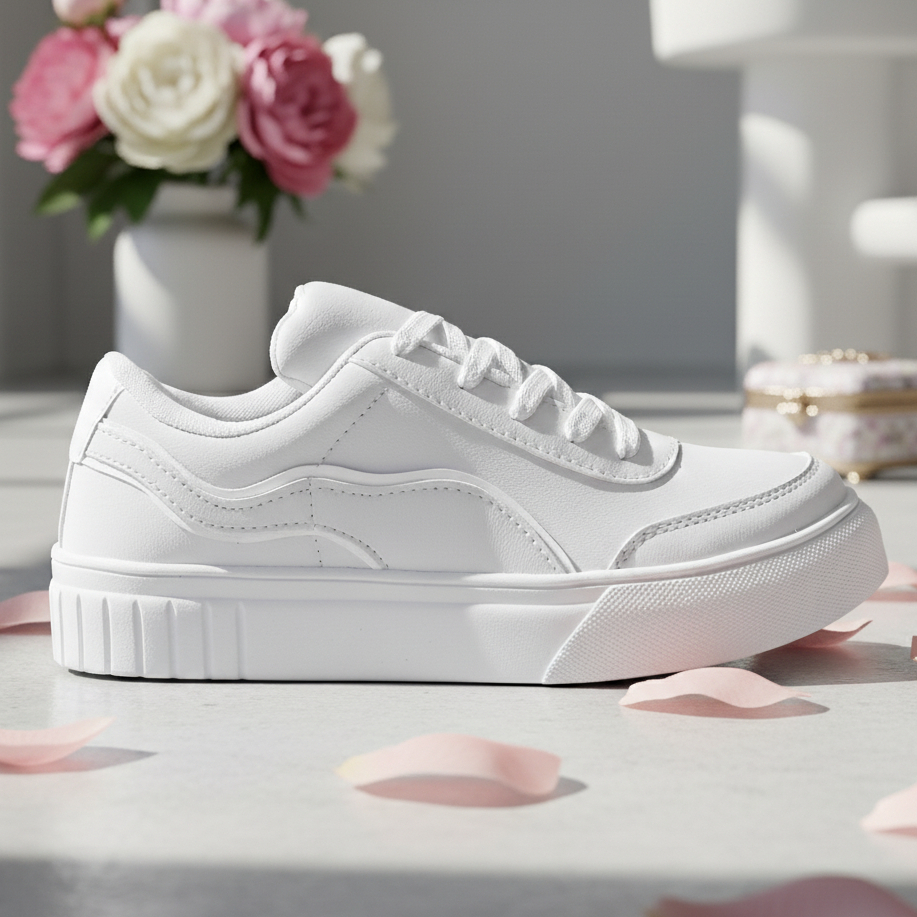 Tenis Branco Feminino Plataforma Confortavel Casual Moda Mulher Tendencia Calce Facil Leve Macio