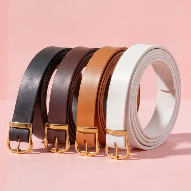 Kit 4 Cintos Feminino Fivela Metalizada Dourada Em Couro Sintético Minimalista