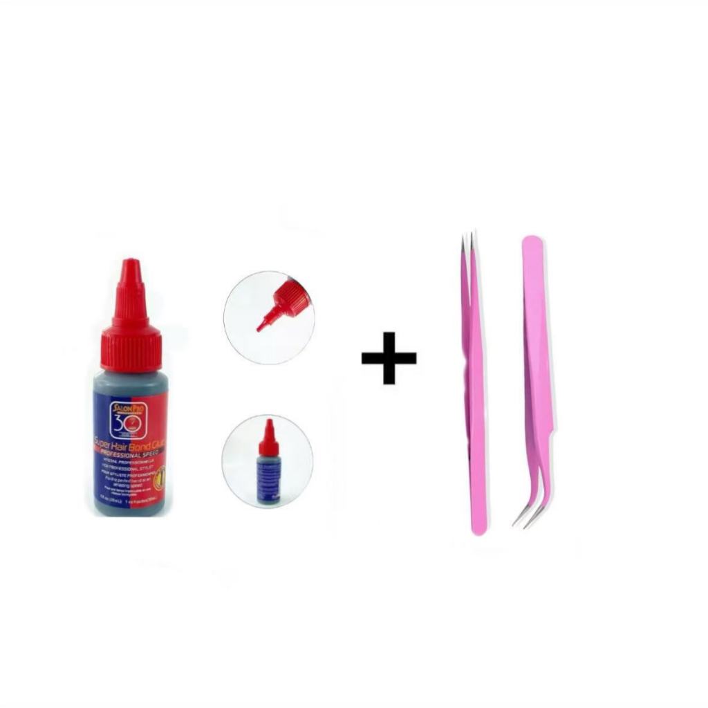 Kit Conjunto Pinça Extensão De Cílios + Super Cola Salon Pro 30ml Para Alongamento