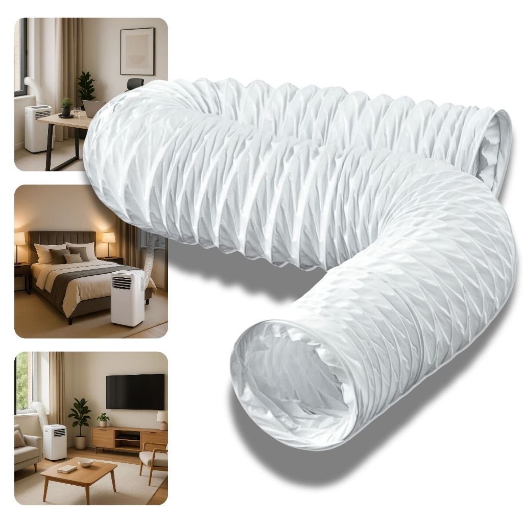Duto Flexível 125mm 3 Metros De Pvc Branco Para Ar Condicionado Portátil Exaustores Portáteis