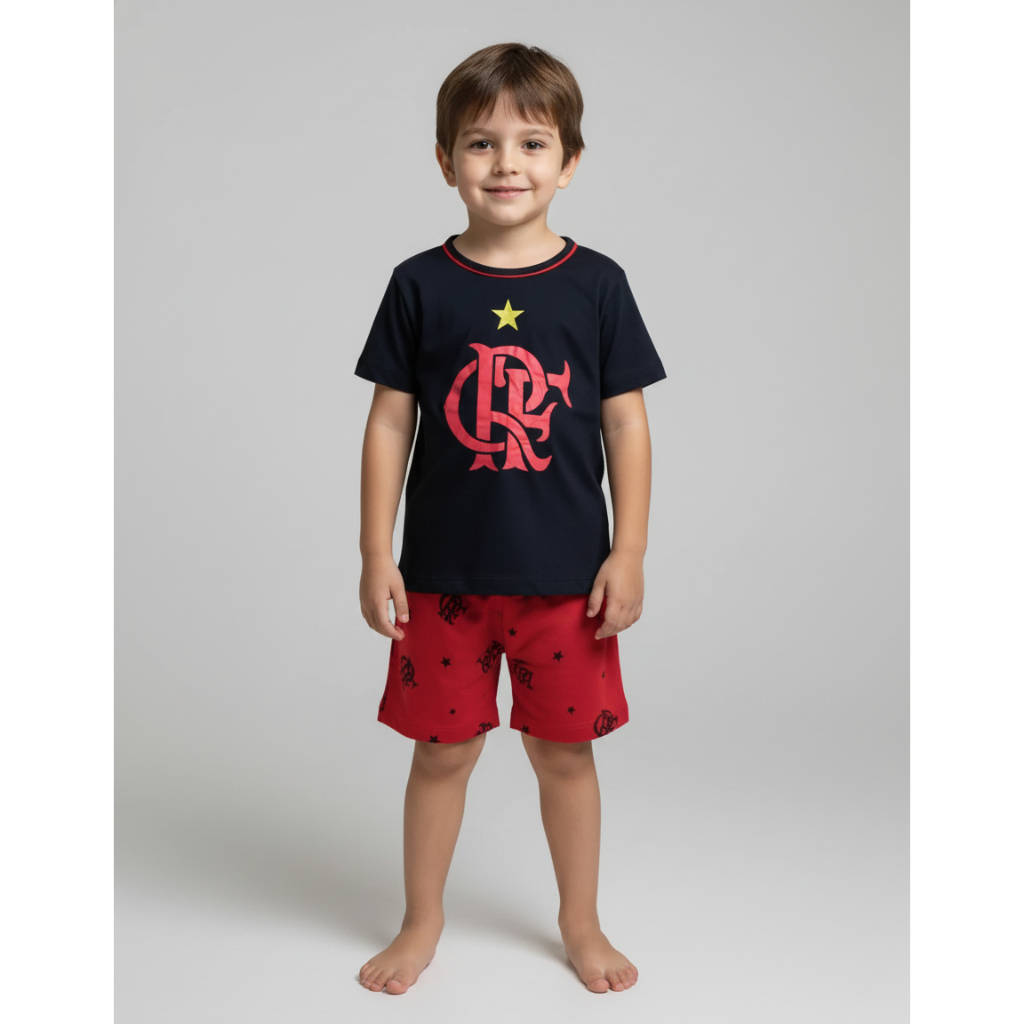 Pijama Infantil Curto Times Em Malha Verão Criança Juvenil