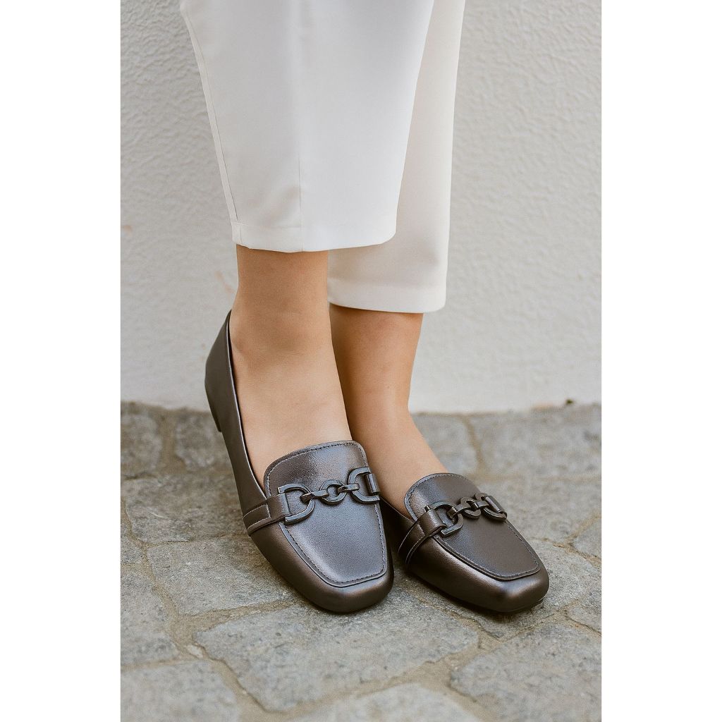 Sapatilha Mocassim Bico Quadrado Feminina Casual Com Enfeite Elegante estilo
