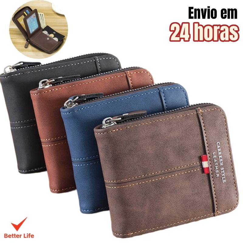 Carteira Masculina De Zíper Porta Cartão Moeda Preta Marrom Azul Presentes dia dos namorados-BT