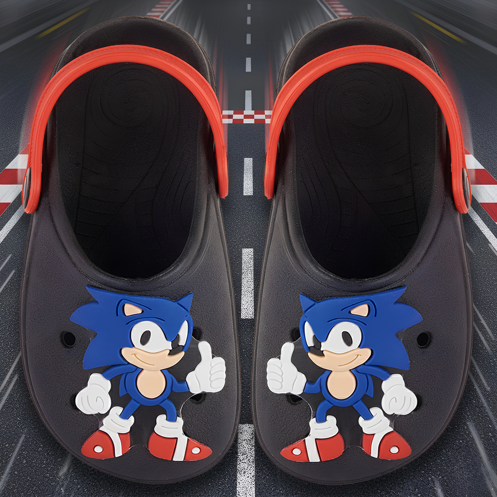 Sandália Babuche Infantil Menino com Enfeite do Sonic Leve Confortável Antiderrapante Ideal para Escola e Passeios