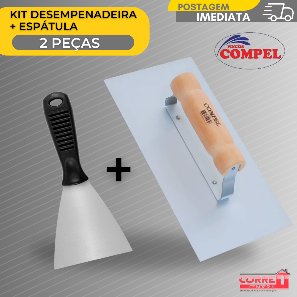 it Desempenadeira 12 e Espátula 10cm de Aço Para Massa Corrida e Efeitos - Compel