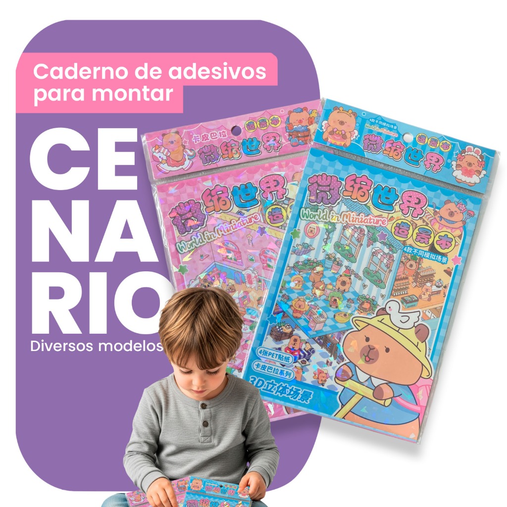 Caderno Adesivos 3d 4/6/8 Cenários para montagem livro interativo para Montar e Decorar