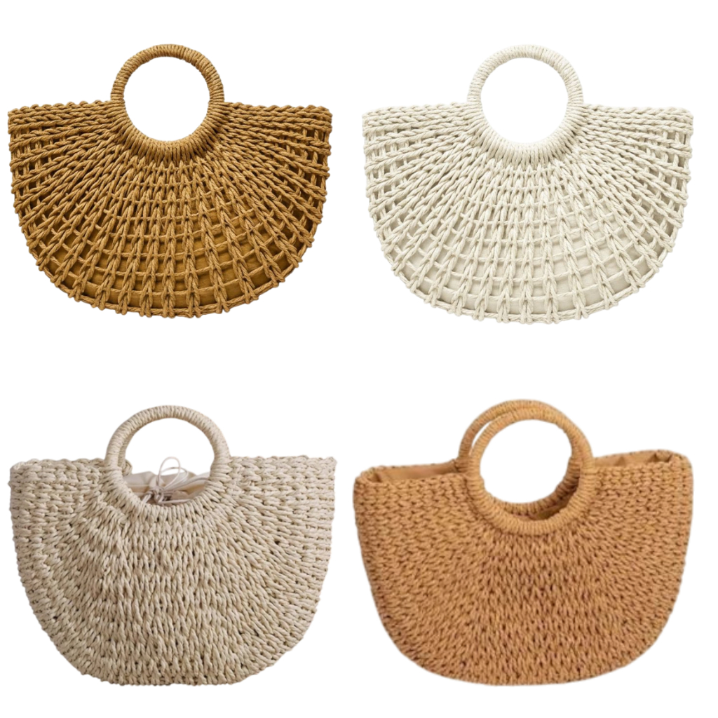 Bolsa Palha Artesanal Meia Lua Grande - Moda Casual Praia De Mão Verão