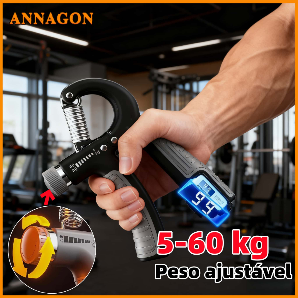 Hand Grip Ajustável 5-60kg com Contador - Exercitador de Força para Mãos e Antebraço