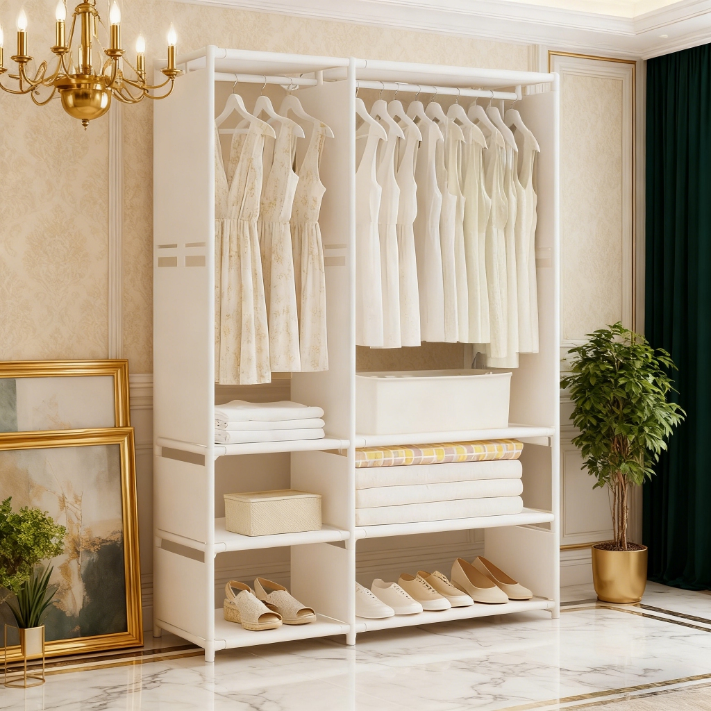 Guarda Roupa Portátil Modular Aberto Casal Cabideiro Organizador Montagem Fácil