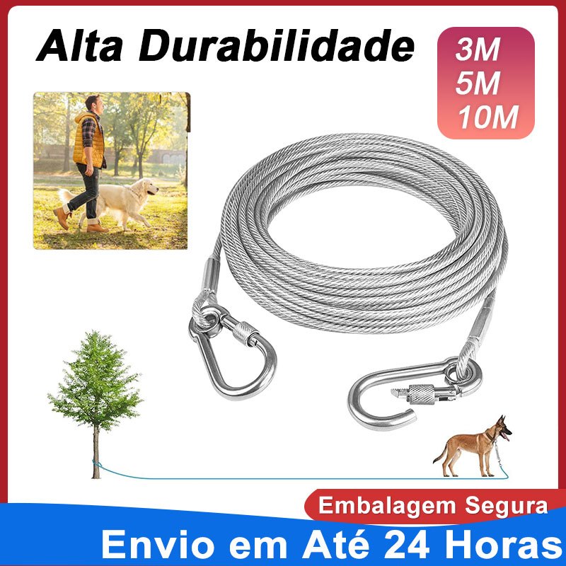 Anti Chew Dog Leash Corda De Metal À Prova De Mordida Chumbo De Treinamento Resistente 5M Prata