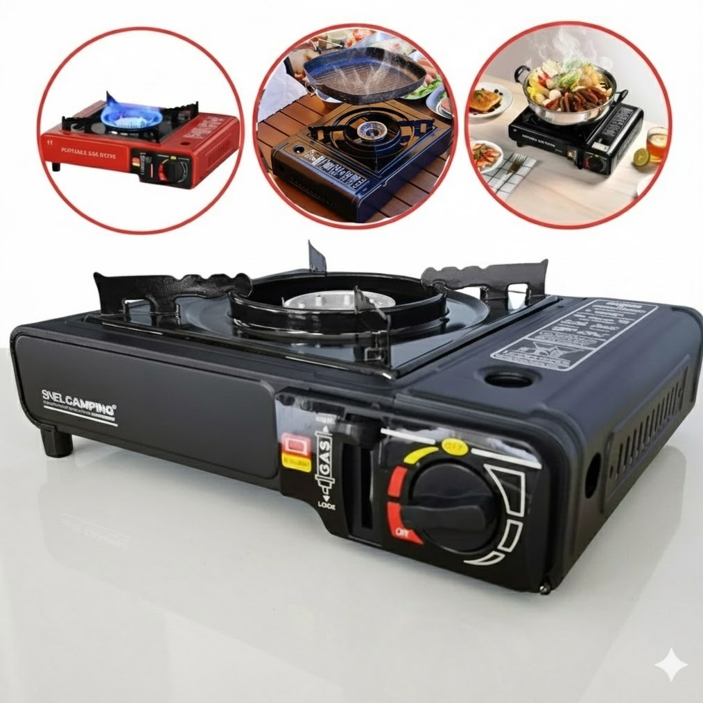 Fogareiro Fogão Camping Acampamento Pesca Portátil Maleta Acendimento Automático a Gás Refil Botijão