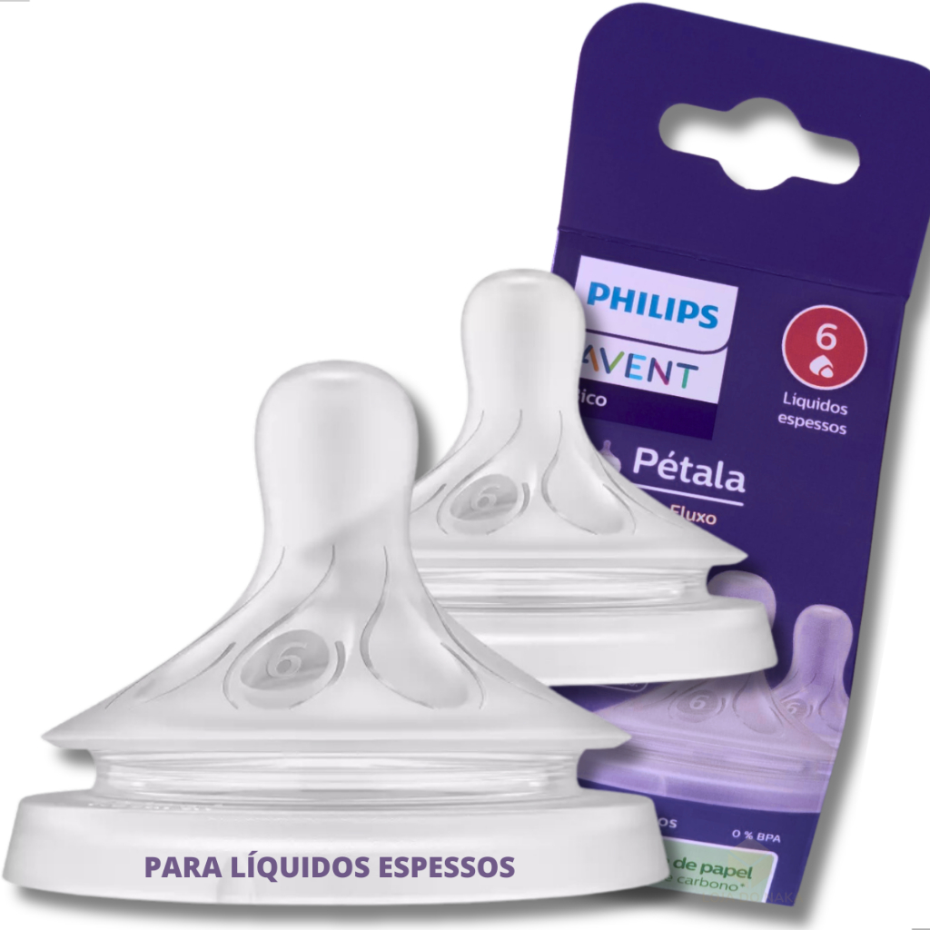 Bico Mamadeira Philips Avent Pétala 3.0 6m+ N°6 - Líquidos Espessos - 2 Unidades Silicone 0% BPA