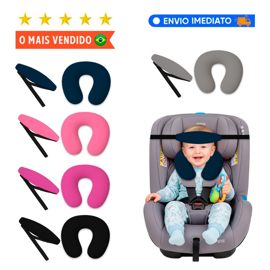 Kit Almofada de pescoço e Faixa Apoio Suporte Cabeça de Bebê Cadeirinha Carro