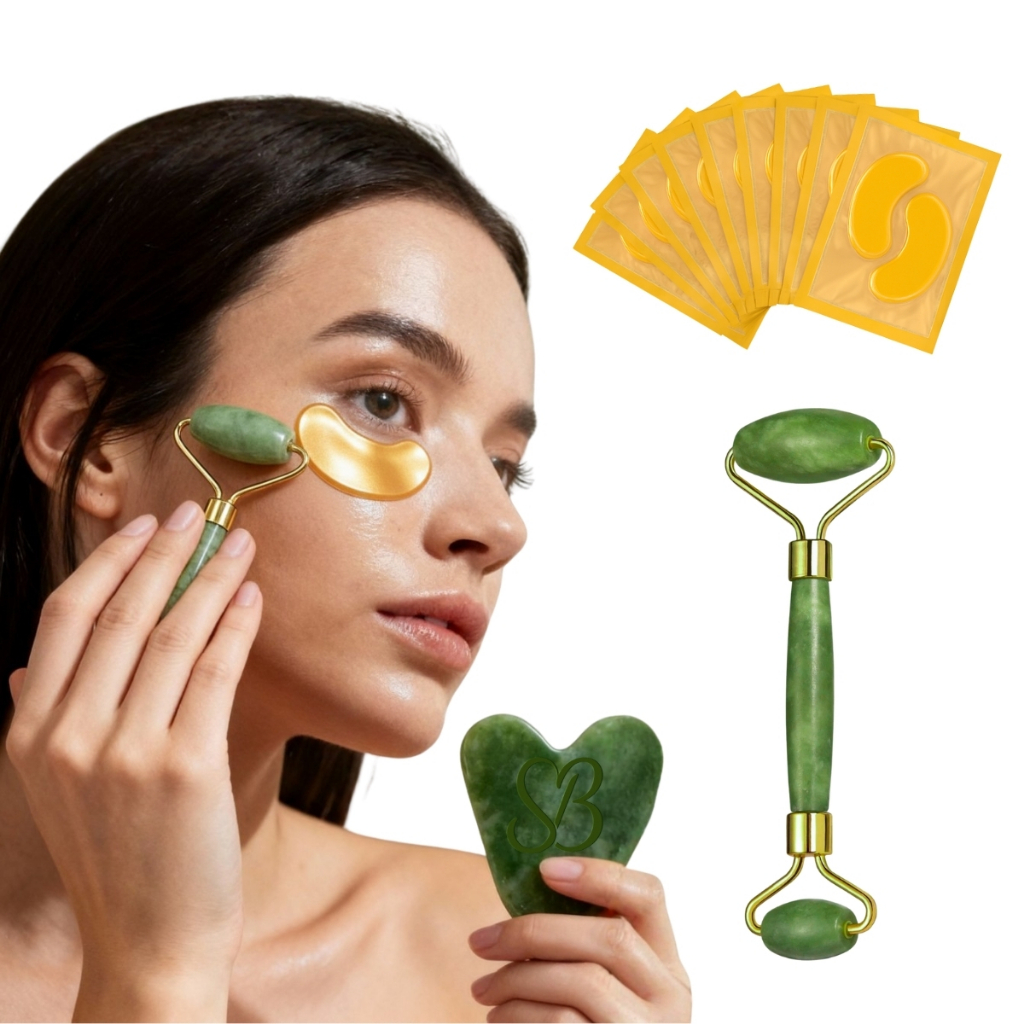 Kit Tratamento de Olheira com Colágeno 10/20 Pads + Rolo de Jade Skincare