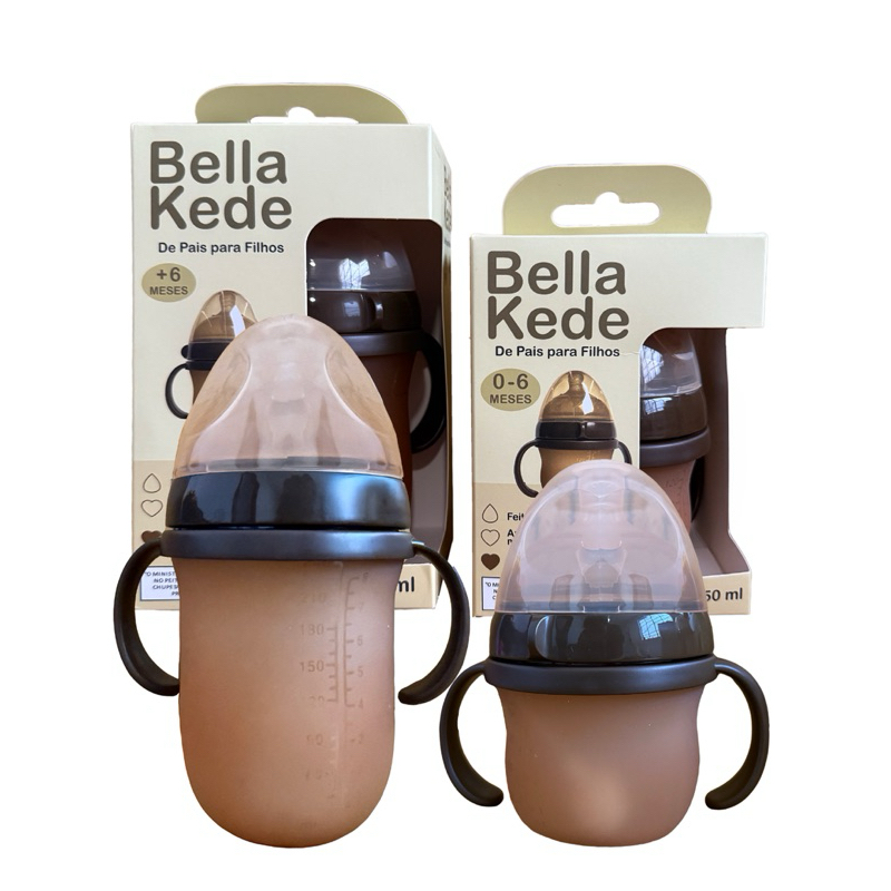 Mamadeira de Silicone Anticólica Bella Kede – Imitando Seio Materno com Alça e Canudo 150ml ou 240ml