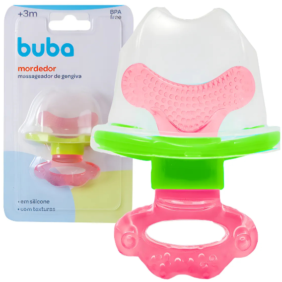 Mordedor com Massageador de Gengiva Chupeta Buba Rosa Azul