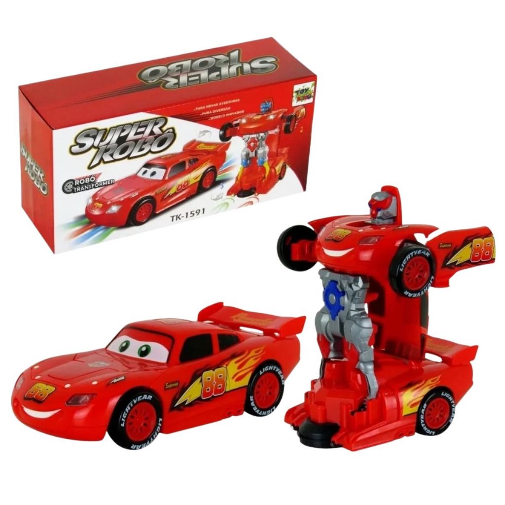 Carrinho Relâmpago McQueen Vira Robô Transformers com Luz e  Som Brinquedo Carros