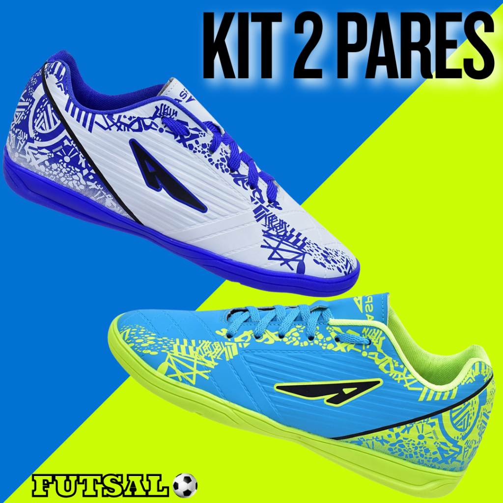 Kit 2 Pares Chuteira Futsal Alta Performance Tênis Quadra Salão Antiderrapante Bico Reforçado