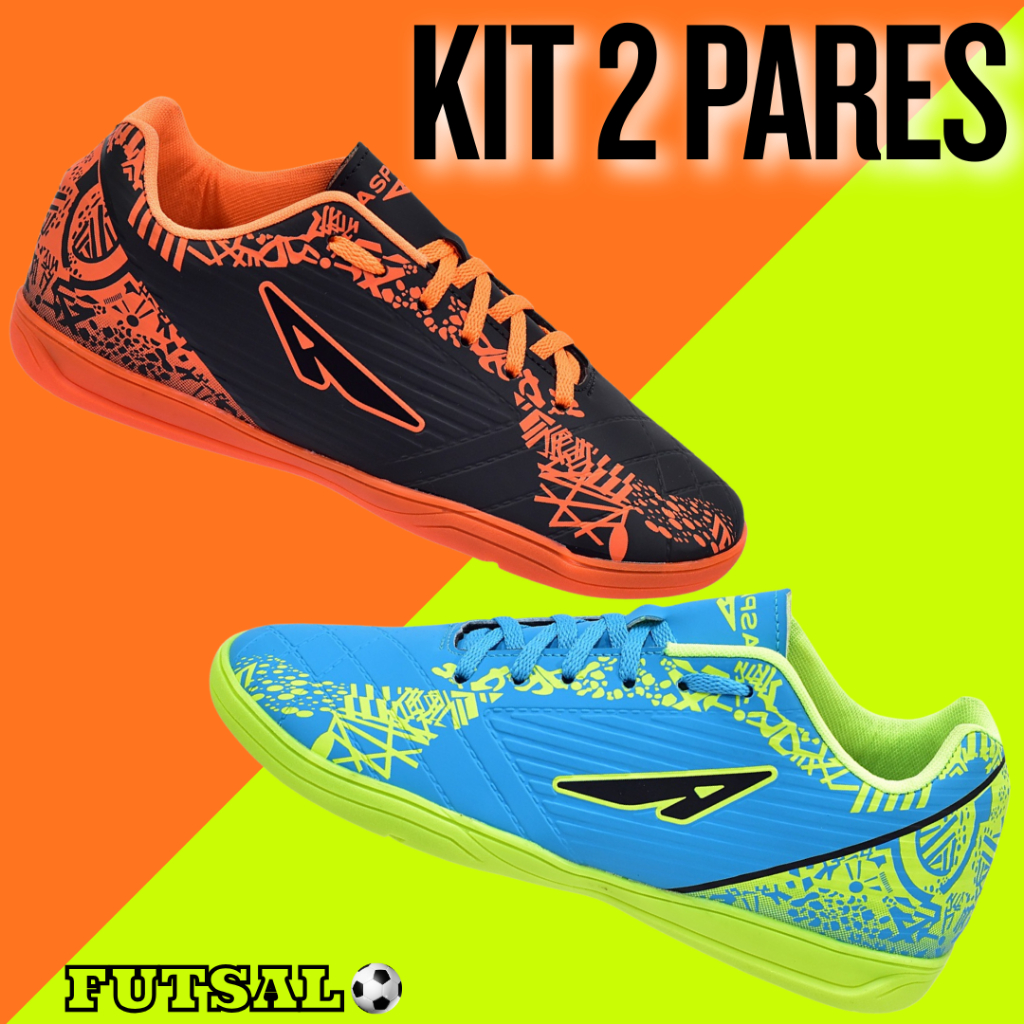 2 Pares Chuteira Futsal Tênis Salão Quadra Bico Reforçado Solado Antiderrapante Masculino Feminino