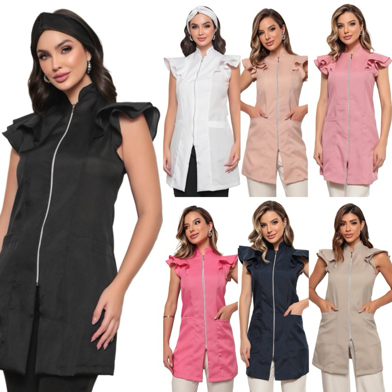 Jaleco Feminino Manga Curta Valentina Oxford Várias Cores Gardenia Jalecos