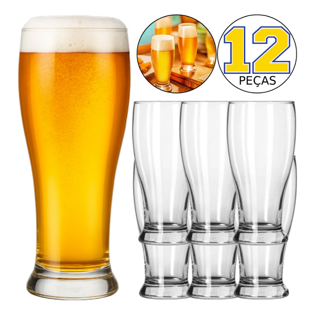 Copo Tulipa Vidro Jogo com 12 Copos Chopp Transparente 350ml Taça Bar Cerveja Cor Transparente