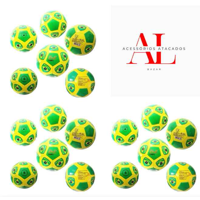 Kit com 10/20/30/40 Bola de Futebol Campo Numero 5 - Estampa do Brasil ATACADO