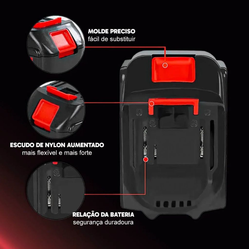 Bateria de Lítio Recarregável 21V 1.3Ah Compatível Motosserra Ferramentas