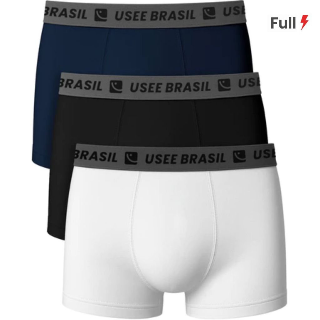 Kit com 3 Cuecas Boxer Algodão Premium Adulto Masculino Usee Brasil