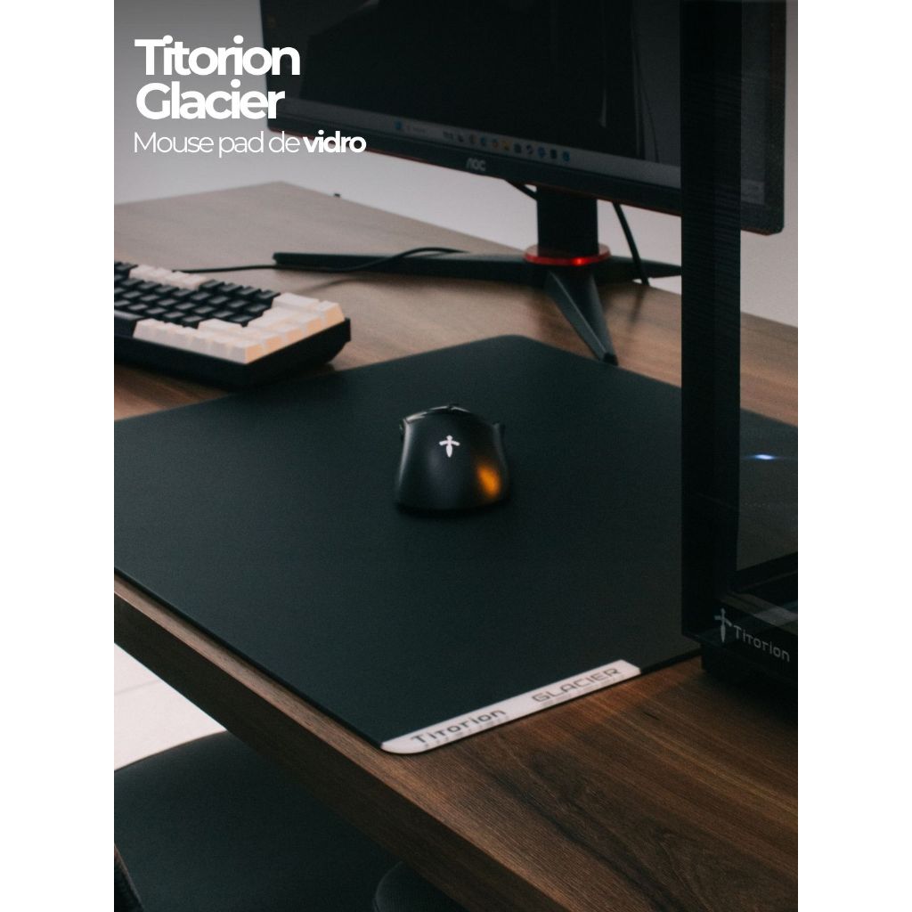 Mouse Pad Gamer de Vidro SPEED GLACIER Profissional 49x42 Premium Branco Preto Hexágono Titorion