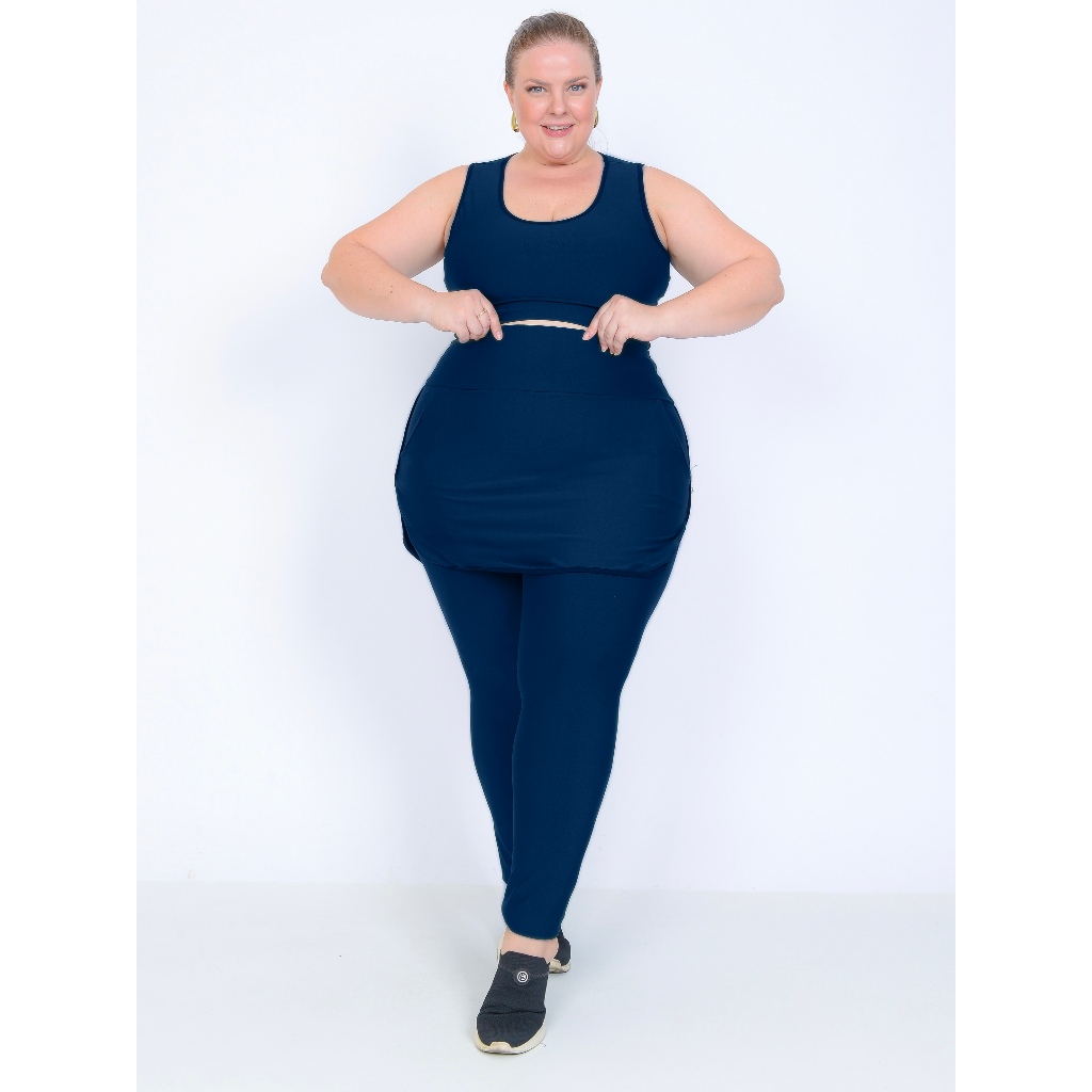 Conjunto Top Calça Com Bolso Legging Plus Size Normal Esportiva G1 e G2 Academia Caminhada