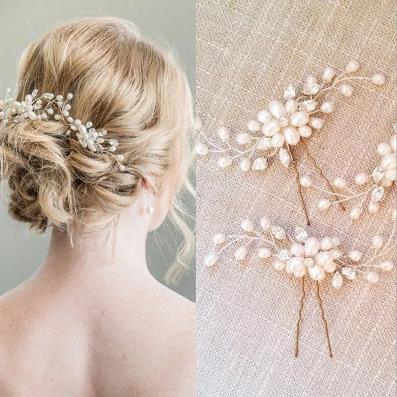 Kit 2 Grampos Noiva com Pérolas Grinalda para Penteado Acessório Cabelo Festa Madrinha Casamento